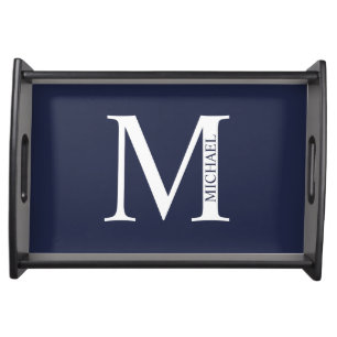 Navy Blue Personalized Monogram and Name Serving Tray