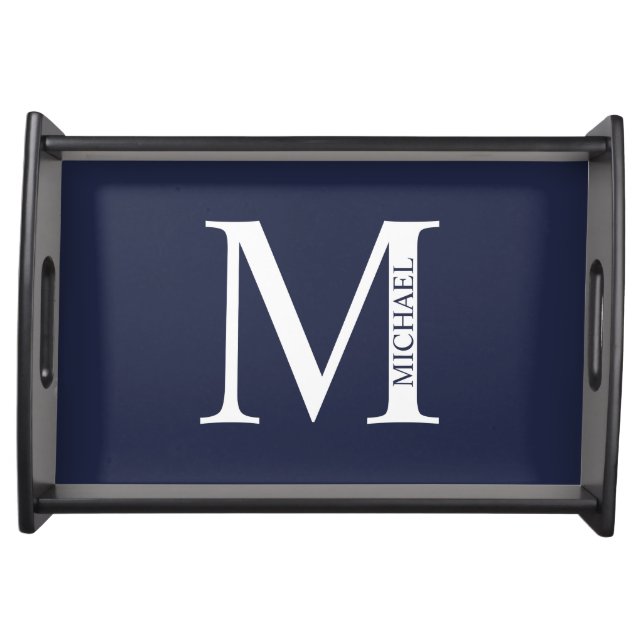Navy Blue Personalized Monogram and Name Serving Tray (Front)