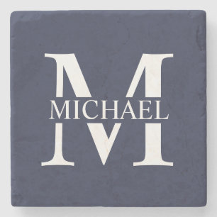 Navy Blue Personalized Monogram and Name Stone Coaster
