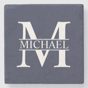 Navy Blue Personalized Monogram and Name Stone Coaster