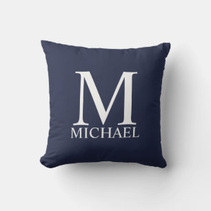Navy Blue Personalized Monogram and Name Throw Pillow