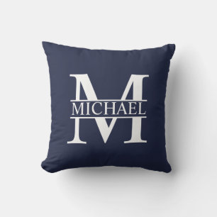 Navy Blue Personalized Monogram and Name Throw Pillow