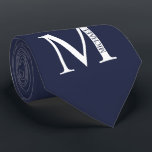 Navy Blue Personalized Monogram and Name Tie<br><div class="desc">Personalized Monogram and Name Gift
features personalized monogram and name in classic serif font style.

Perfect as father's day gifts for dad,  gifts for groomsmen and for any special occasions.</div>