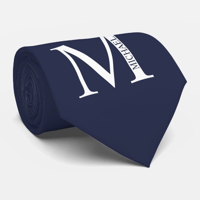 Navy Blue Personalized Monogram and Name Tie (Rolled)