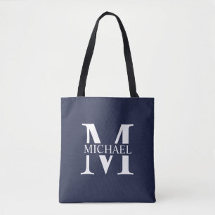 Navy Blue Personalized Monogram and Name Tote Bag