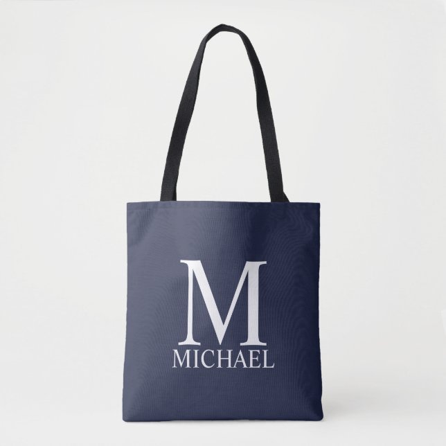Navy blue Personalized Monogram and Name Tote Bag (Front)