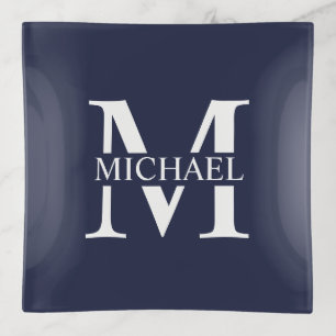 Navy Blue Personalized Monogram and Name Trinket Tray