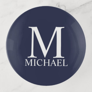 Navy Blue Personalized Monogram and Name Trinket Tray