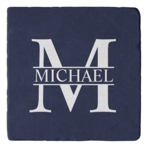 Navy Blue Personalized Monogram and Name Trivet