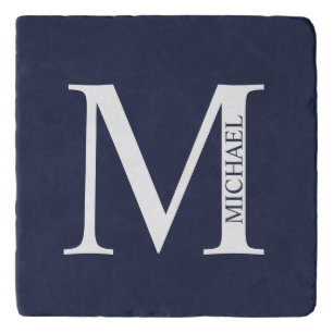 Navy Blue Personalized Monogram and Name Trivet