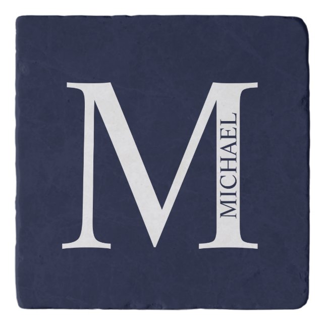Navy Blue Personalized Monogram and Name Trivet (Front)