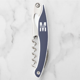 Navy Blue Personalized Monogram and Name Waiter's Corkscrew