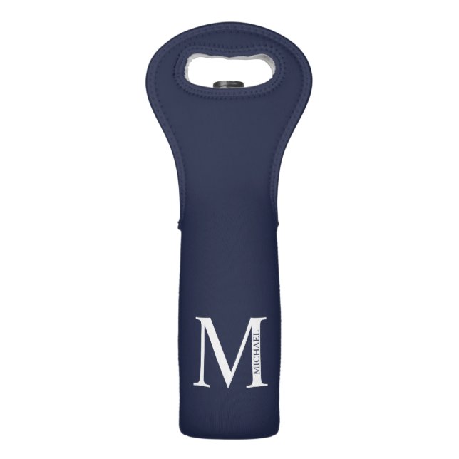 Navy Blue Personalized Monogram and Name Wine Bag (Front)