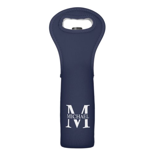 Navy Blue Personalized Monogram and Name Wine Bag