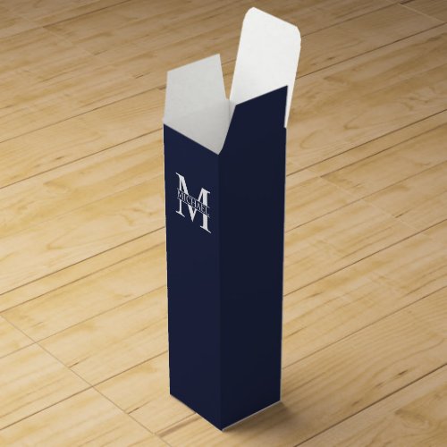 Navy Blue Personalized Monogram and Name Wine Box