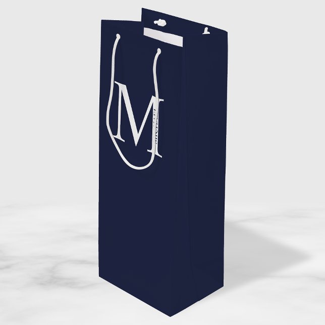 Navy Blue Personalized Monogram and Name Wine Gift Bag (Creator Uploaded)