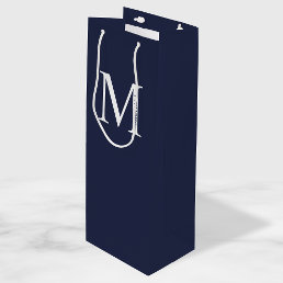 Navy Blue Personalized Monogram and Name Wine Gift Bag