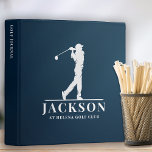 Navy Blue Personalized Monogram Golf Journal 3 Ring Binder<br><div class="desc">Keep track of all the courses you've played,  your score sheets,  swing drills and golf tips in this personalized binder. This design features a golfer swinging a club and has two text fields you can use to personalize it - perhaps with a name and golf club.</div>