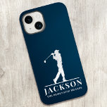 Navy Blue Personalized Monogram Golfer Case-Mate iPhone 14 Case<br><div class="desc">This design features a golfer swinging a club and has two text fields that you can use to personalize it - perhaps with a name and golf  team name or club.</div>