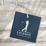 Navy Blue Personalized Monogram Golfer Keychain<br><div class="desc">🏌🏻 This design features a golfer swinging a club and has two text fields that you can use to personalize it - perhaps with a name and golf team or club.</div>