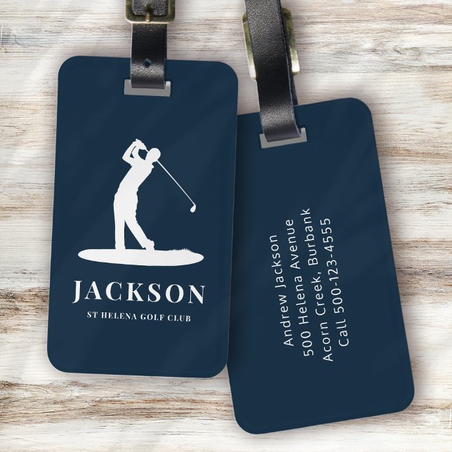 Navy Blue Personalized Monogram Golfer Logo Luggage Tag (Creator Uploaded)