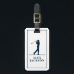 Navy Blue Personalized Monogram Golfer Luggage Tag<br><div class="desc">This design features a golfer swinging a club</div>