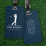 Navy Blue Personalized Monogram Golfer Luggage Tag<br><div class="desc">This design features a golfer swinging a club and has two text fields that you can use to personalize it - perhaps with a name and golf team or club.</div>