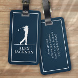 Navy Blue Personalized Monogram Golfer Luggage Tag<br><div class="desc">This design features a golfer swinging a club</div>