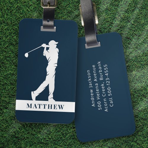 Navy Blue Personalized Monogram Golfer Luggage Tag