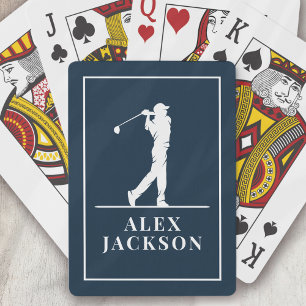 Navy Blue Personalized Monogram Golfer Poker Cards