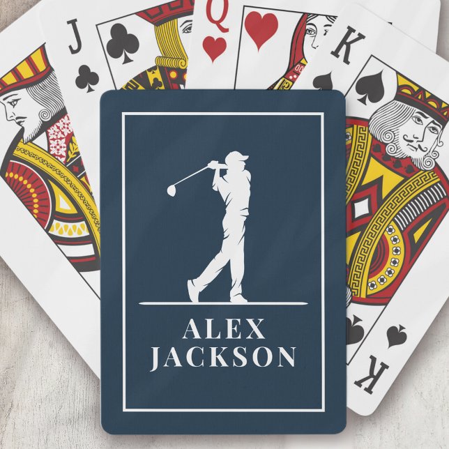 Navy Blue Personalized Monogram Golfer Poker Cards (Creator Uploaded)