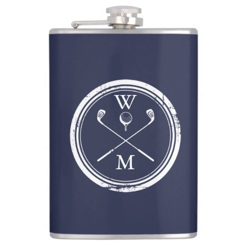 Navy Blue Personalized Monogram Initials Golf Flask