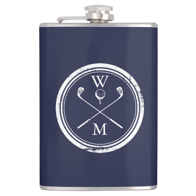 Navy Blue Personalized Monogram Initials Golf Flask (Front)