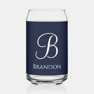 Navy Blue Personalized Name and Monogram Can Glass