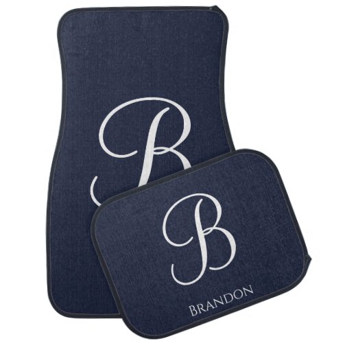 Navy Blue Personalized Name and Monogram Car Floor Mat