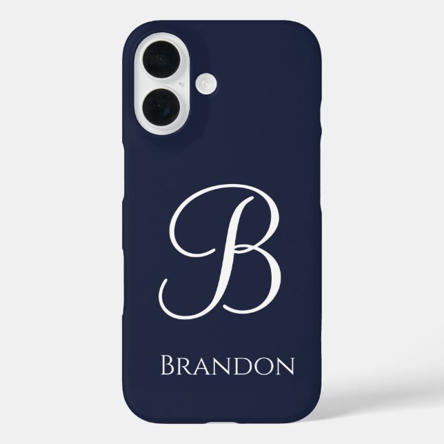 Navy Blue Personalized Name and Monogram Case-Mate iPhone Case (Back)