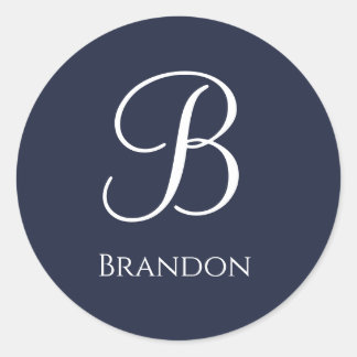 Navy Blue Personalized Name and Monogram Classic Round Sticker