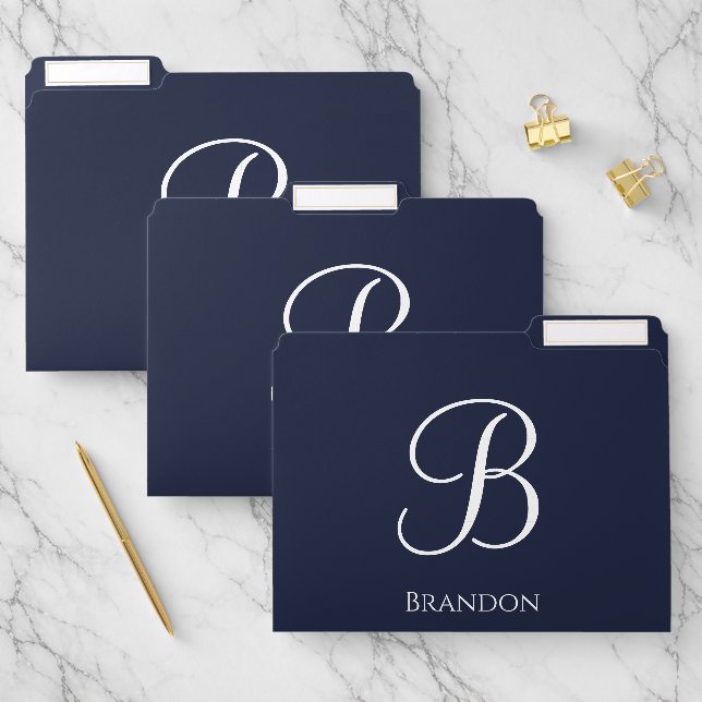 Navy Blue Personalized Name and Monogram File Folder (Set)