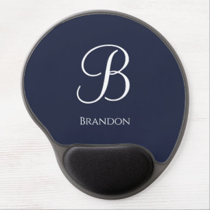 Navy Blue Personalized Name and Monogram Gel Mouse Pad