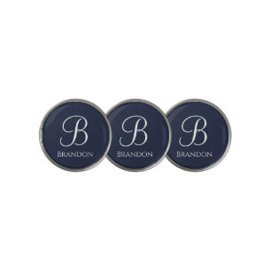 Navy Blue Personalized Name and Monogram Golf Ball Marker