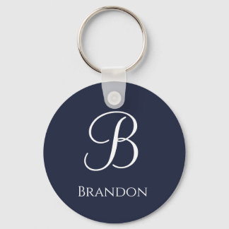 Navy Blue Personalized Name and Monogram Keychain