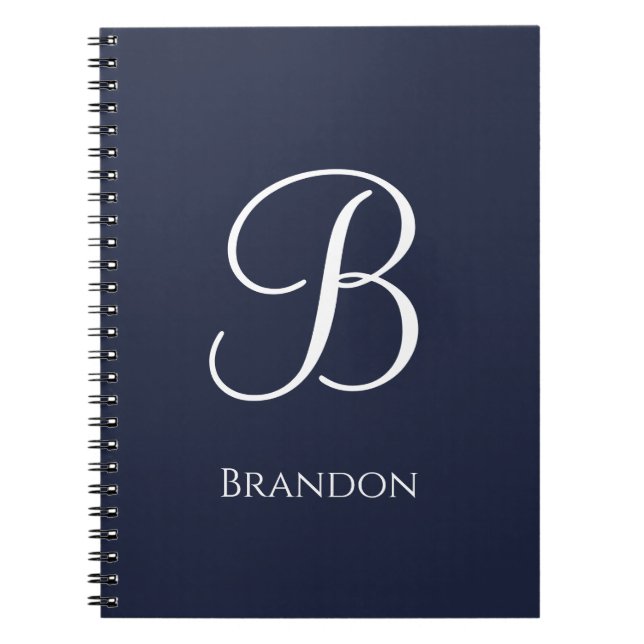 Navy Blue Personalized Name and Monogram Notebook (Front)