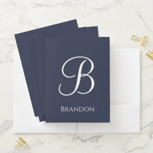 Navy Blue Personalized Name and Monogram Pocket Folder