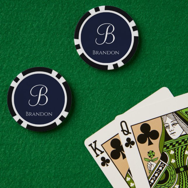 Navy Blue Personalized Name and Monogram Poker Chips (Poker Table (Double))