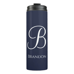 Navy Blue Personalized Name and Monogram Thermal Tumbler