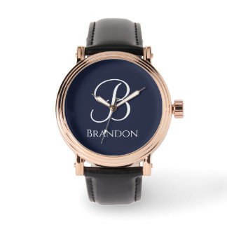 Navy Blue Personalized Name and Monogram Watch