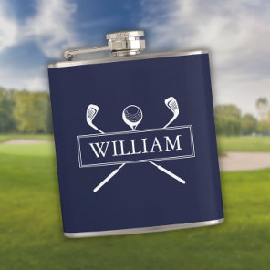 Navy Blue Personalized Name Clubs And Ball Flask
