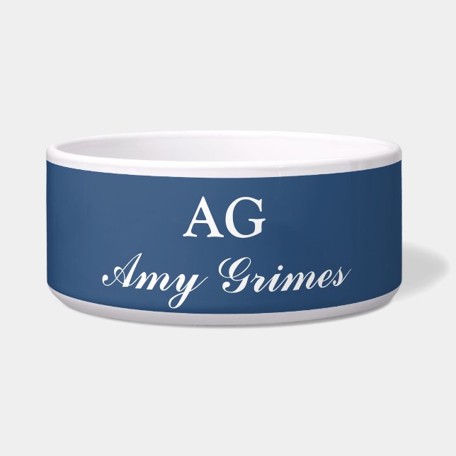Navy Blue Personalized Name Elegant Style Bowl (Front)