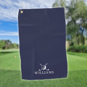 Navy Blue Personalized Name Golf Ball And Clubs Golf Towel
