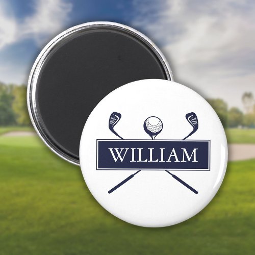 Navy Blue Personalized Name Golf Ball Clubs Magnet